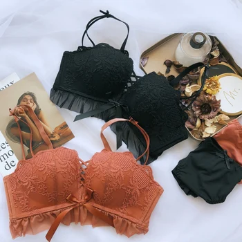 

Fashion Push Up Wireless Lace Bra Set Sexy Bow Briefs Women Lace Bra Sets