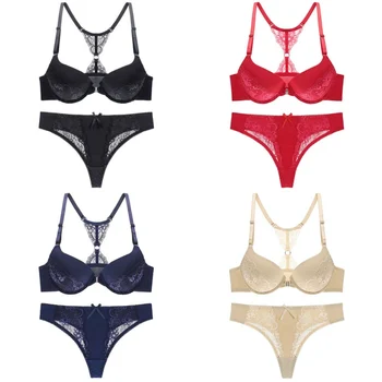 

Sexy Elegant Bra Thong Suit lace Front buckle Underwear With Panties Push Up Bra Set With Matching Panties
