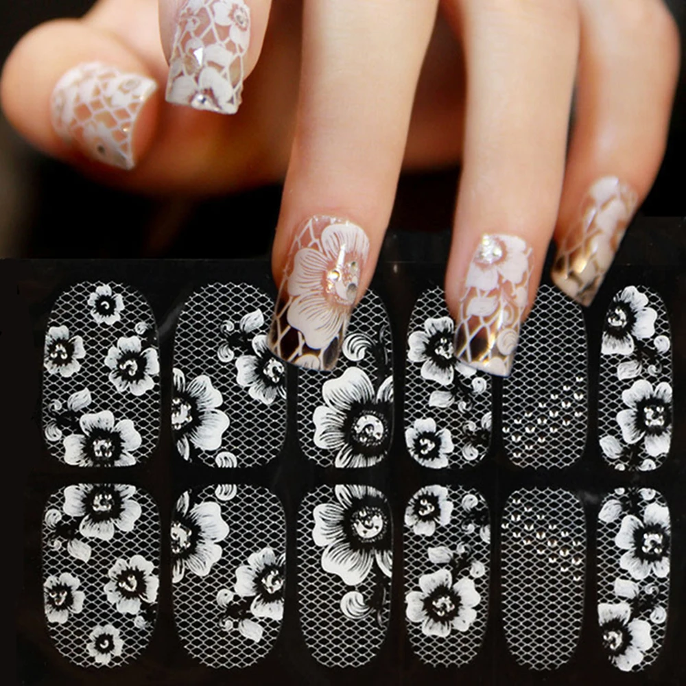 

1Sheet 3D Water Decals Nail Art Stickers white lace on Nails of Dandelions Stickers for Nails Sticker Decorations Manicure