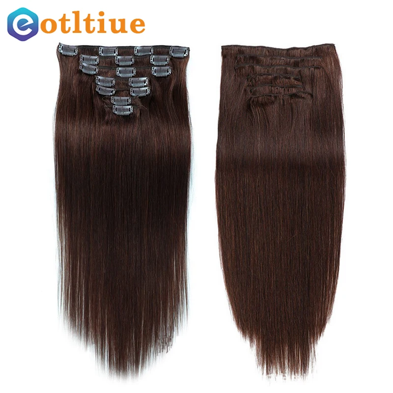 Eotltiue Clip In Hair Extensions Human Hair Clip 100 Gram 7 pcs/set Machine Made Colored Remy Straight Natural Clip-on