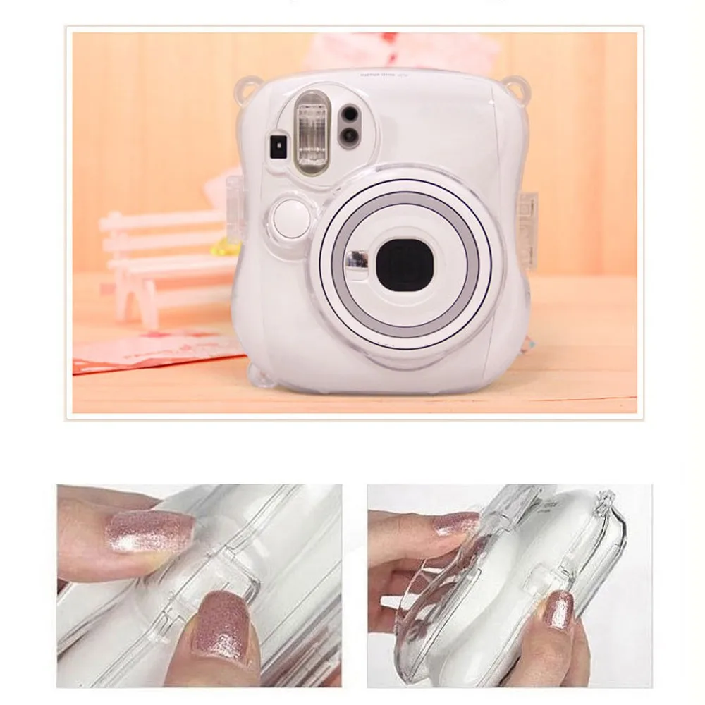 For Fujifilm Instax Mini 25/26 Photo Film Camera Transparent Crystal Protective Shell Case Bag Carry Cover with Shoulder Strap