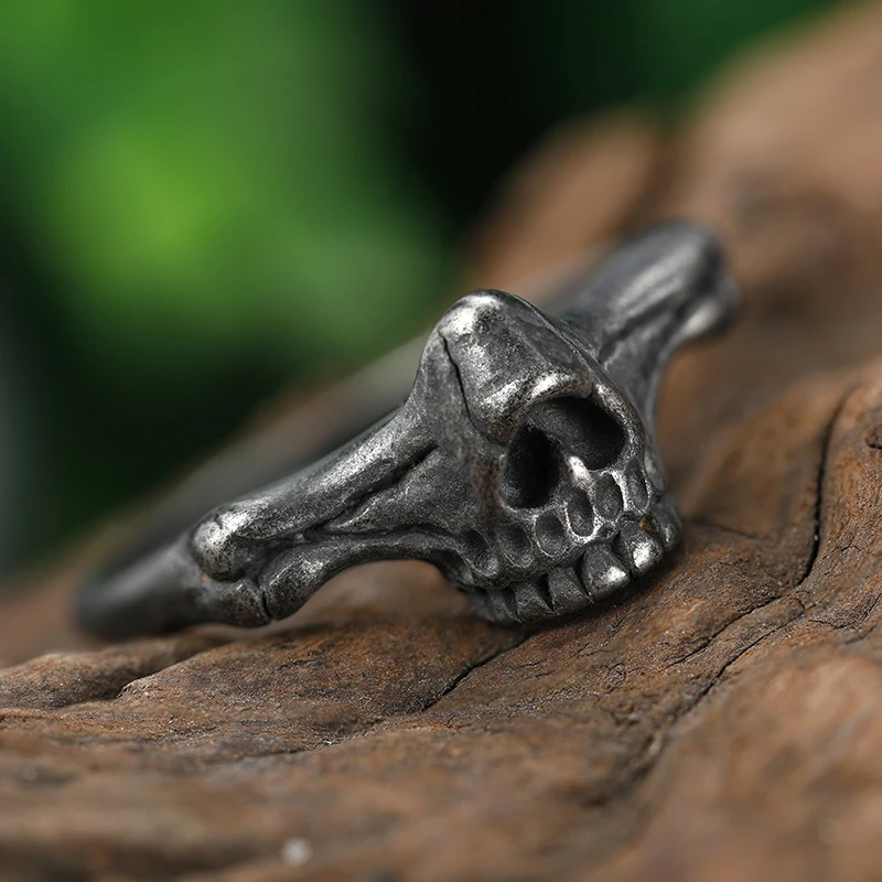 Aesthetic Gothic Vintage 316L Stainless Steel Cool Skull Men's Finger-Ring Punk Rock Bearded Biker Jewelry Christmas Accessories - Image 3