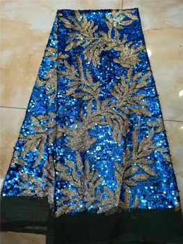

5 yards embroidered French mesh African lace fabric sequins embroidered Nigerian lace suitable for evening dress party