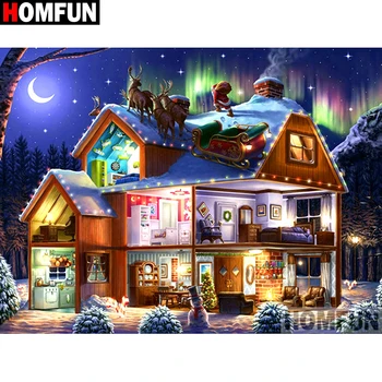 

HOMFUN Full Diamond Embroidery Diy 5D Diamond Painting Cross Stitch "Santa claus house deer" Full Drill Home Room Decor A00360
