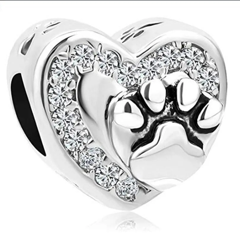 

Slide beads Dog paw print beaded charm jewelry bracelet fit pandora bracelets jewelry making diy valentines gifts