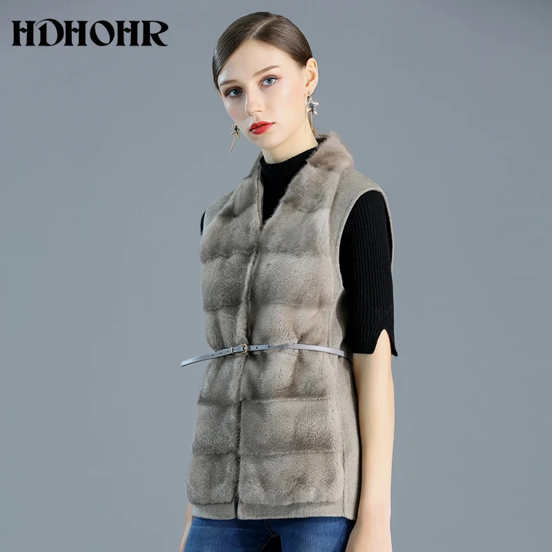 

HDHOHR 2019 Hot Sale Natural Real Mink Fur Vest Cashmere Vest Women Winter Commuting-Leisure Short Mink Fur Jacket Female