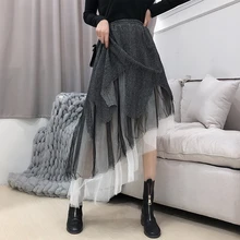 Весна осень модная Корейская Женская Асимметричная юбка с завышенной талией Faldas Mujer Moda A611