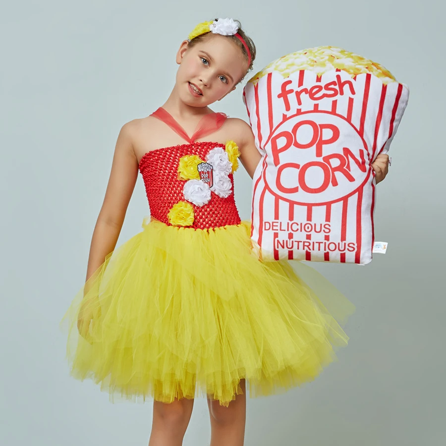 Fancy Popcorn Girl Tutu Dress Circus Birthday Outfit for Kids Food Costume Baby Photo Carnival Party Flower Tutu Dresses (3)