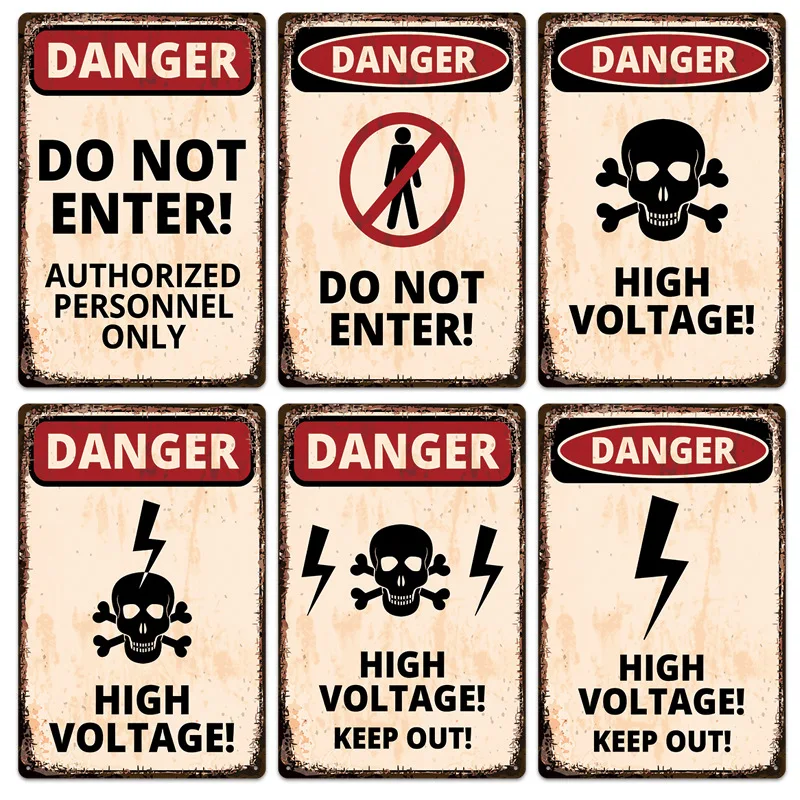 

Vintage Danger Poster Retro Metal Tin Signs Wall Decor HIGH VOLTAGE Beware Warning Plaques Metal Wall Arts Metal Poster
