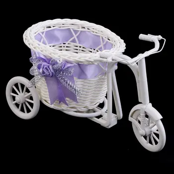 

Beauty Rattan Tricycle Bike Flower Basket Vase Storage Garden Wedding Party Decoration Office Bedroom Holding Candy Gift