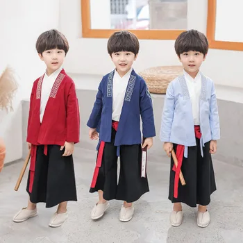 

Autumn new 3-12 years children embroidery Chinese style Hanfu suit ancient costume boy girl baby Tang suit three sets of tide