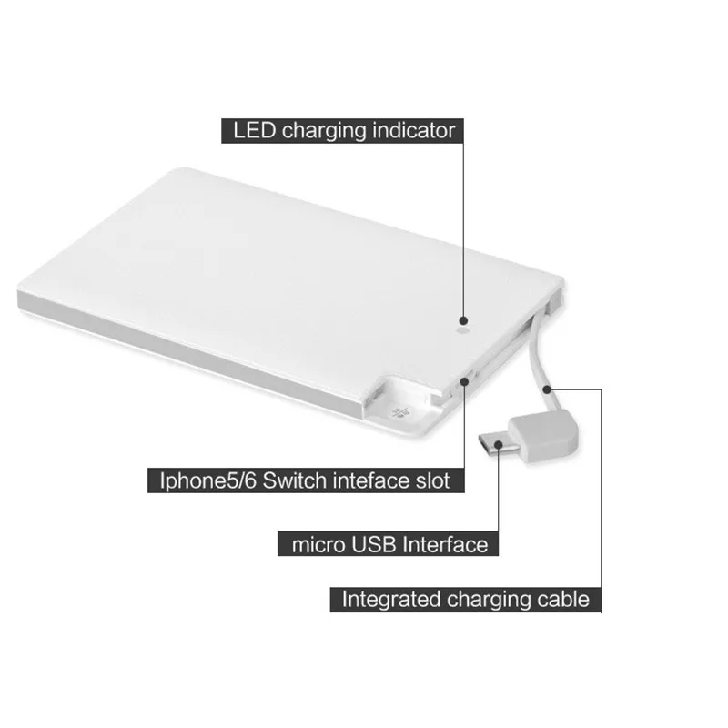 

Power Bank 5000mAh Built-in Detachable Cable Power Bank External Battery Ultra Thin Portable Charger for Mobile Phone Powerbank