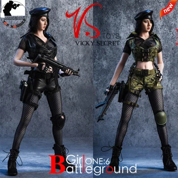 

18XG13 1/6 Scale Female Sexy Asian Agent Gunman Clothing Battlefield Girl Black/GREEN Clothes F12"PH Mid Bust Suntan Body Figure