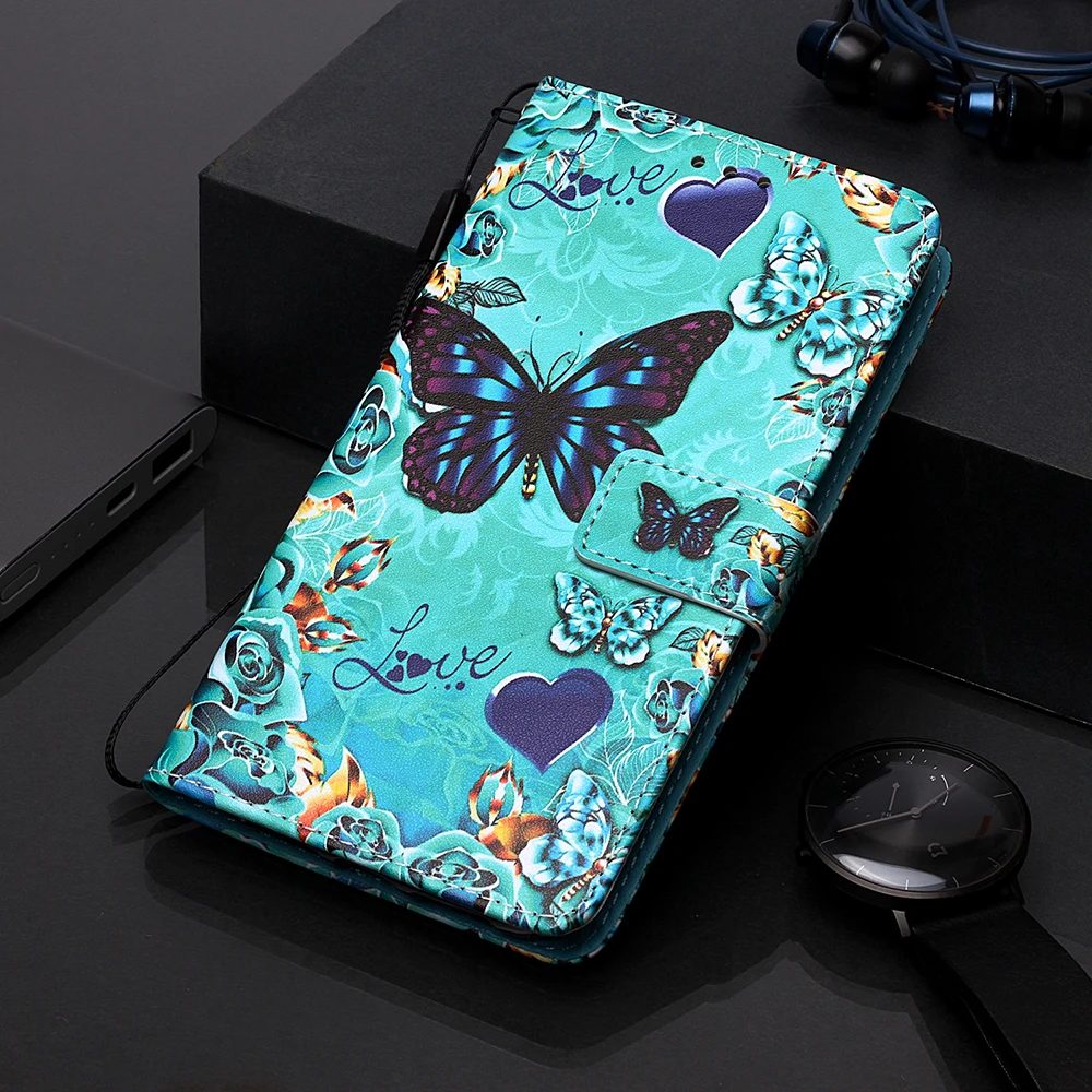 Раскрашенный цветок киска флип чехол для кошелька ПУ кожа панда apple iPhone 11 Pro Max X XS XR
