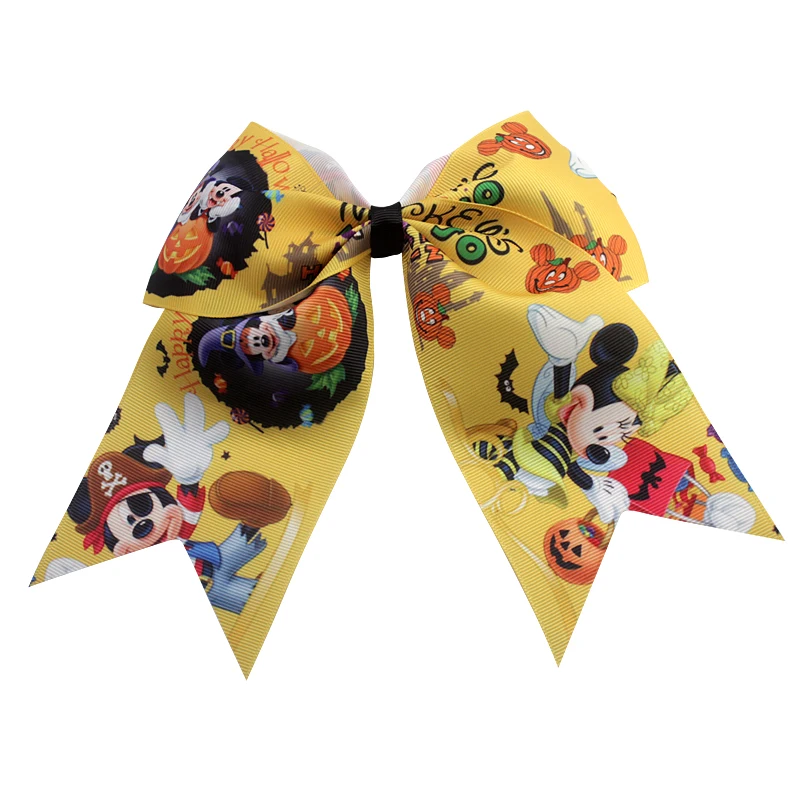 new 7 inch Halloween Mickey Mouse Cheer Bows Elastic Hair Bands Grosgrain Ponytail Hair Bows For Girls Hair Accessories