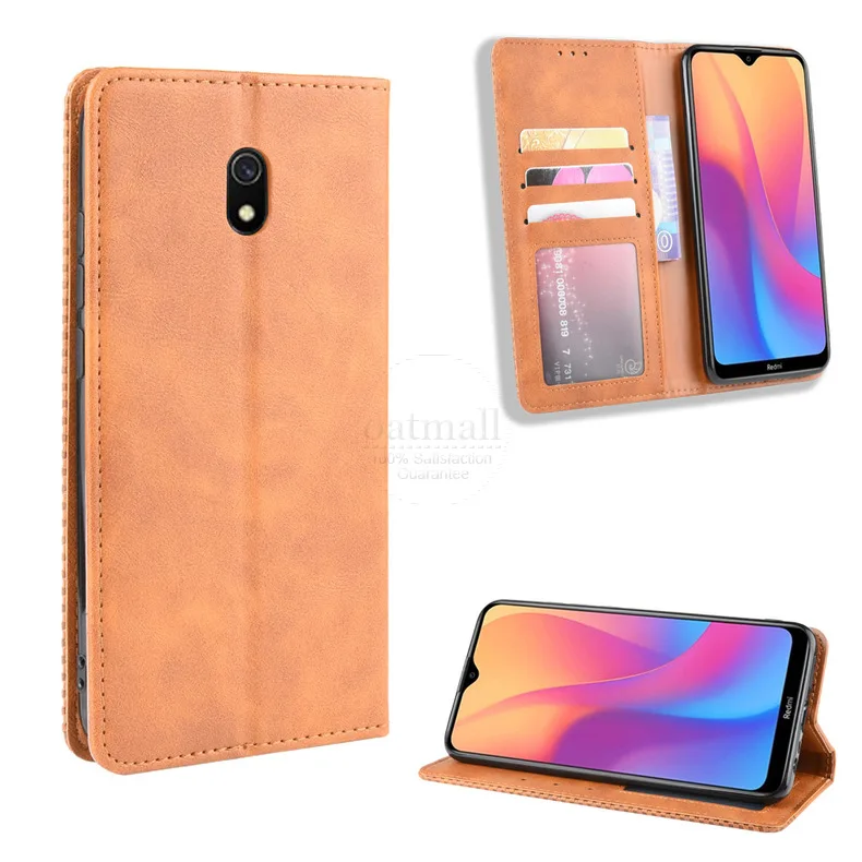 Чехол-книжка в винтажном стиле для Xiaomi Redmi 8A 8, тонкий кожаный чехол-книжка с магнитной застежкой и подставкой для карт, мягкий чехол, роскошные сумки для мобильных телефонов