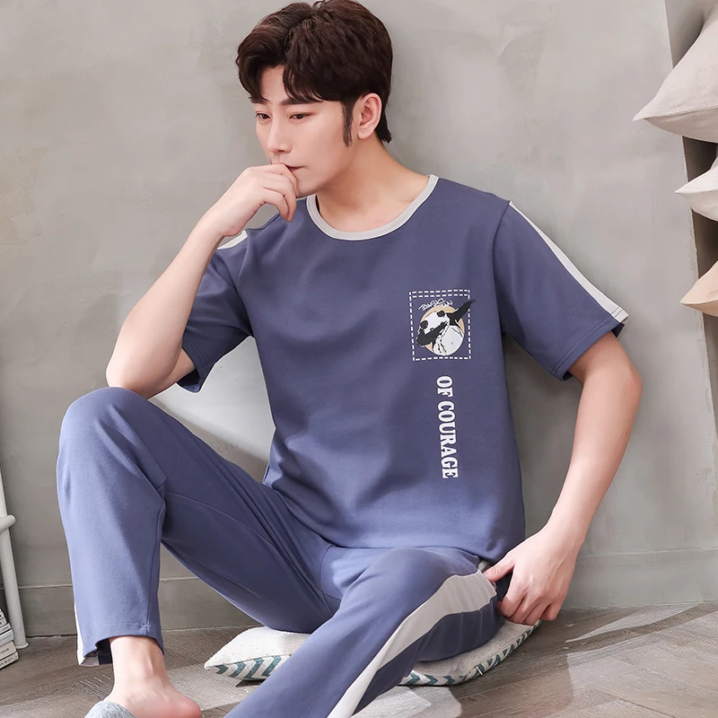 

Summer Cartoon Panda Men's Pyjamas Short Sleeve Long Pants Pajamas Set Casual Male Sleepwear Night Pijama Hombre Cotton Homewear