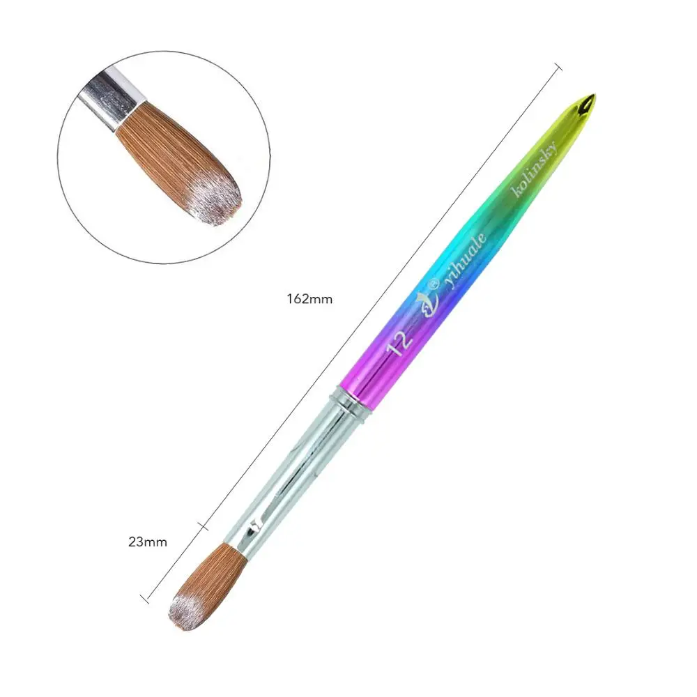 Eval Rainbow 100% Kolinsky Sable Hair Brush Metal Handle Acrylic Nail Brush UV GEL Nail Art Tool for Acrylic Manicure Powder