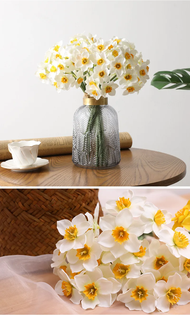 6pcs/Lot Home Room Artificial Simulation Narcissus Flower Living Room Window Decor Fake Flowers Wedding Scene Decor Daffodil