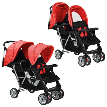 Tándem cochecito de acero rojo y negro de lujo cochecito doble cochecitos de transporte para los gemelos cochecitos para recién nacidos dos bebés coches ligeros