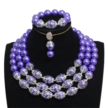 

4ujewelry Bridal pearls Jewelry Set 3 Layers Purple and Silver Dubai Women Jewellery Set Earrings Bracelet Necklace Set Gift