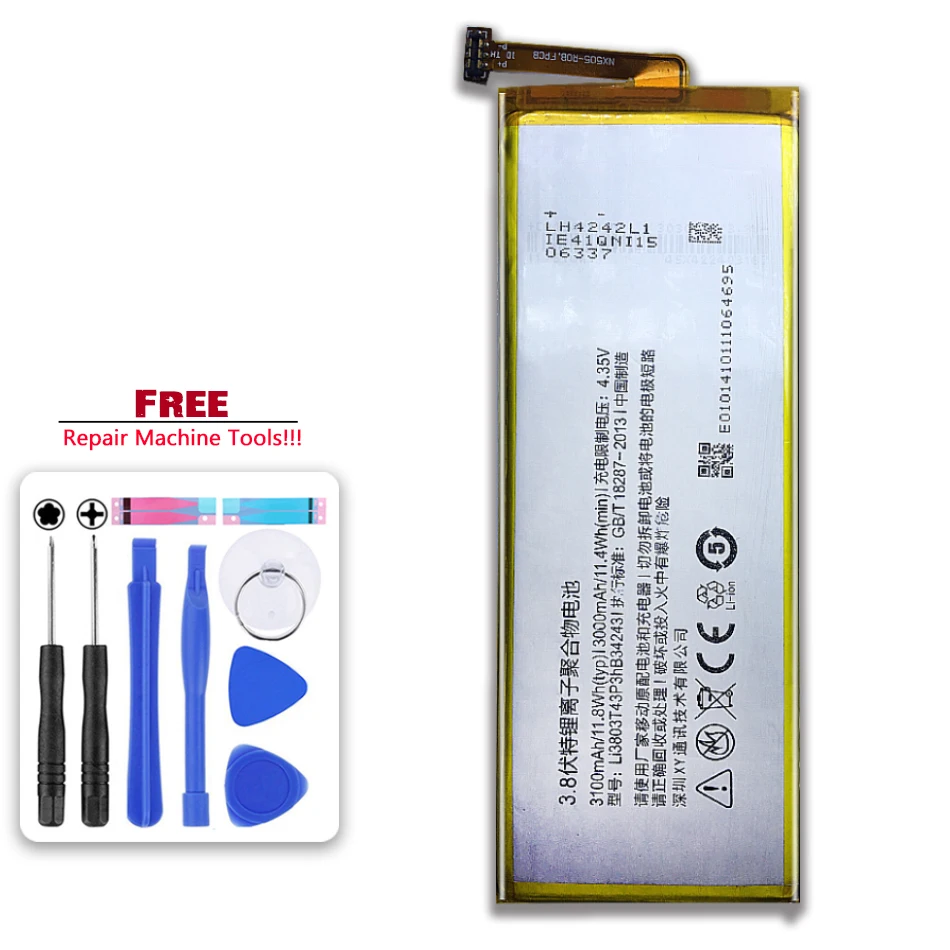 For ZTE Nubia Z7 Max NX505J Z7max 3100mAh Rechargeable Lithium Polymer Battery Li3830T43P3hB34243 | Мобильные телефоны и