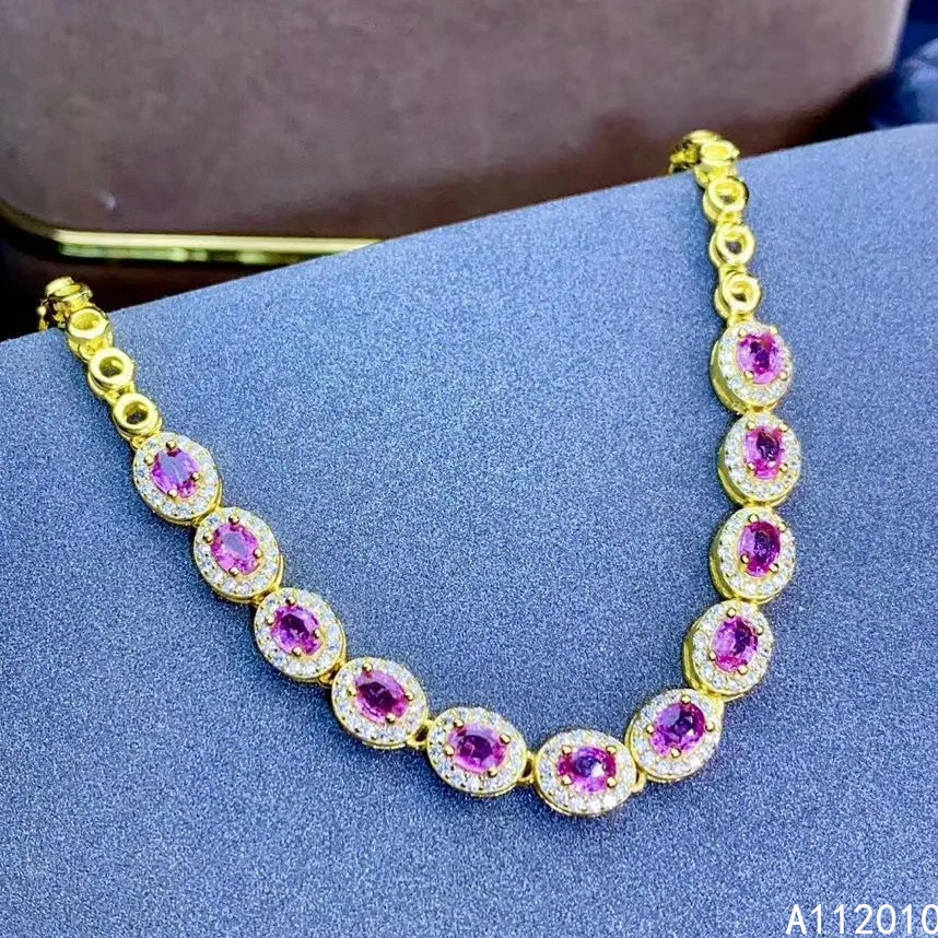 

KJJEAXCMY Fine Jewelry 925 Sterling Silver inlaid pink sapphire luxury women new hand bracelet support test hot selling