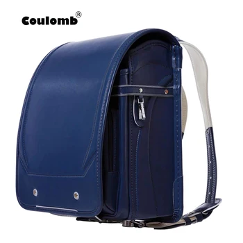 

Coulomb Boy Blue Backpack For Children School Bag Japanese PU Hasp Solid High Quality Kid Randoseru Orthopedic Backpacks Size S