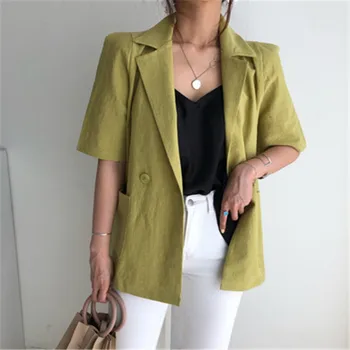 

2020 New Arrivals Candy Colors Suit Korean Chic Simple Single Button Short Sleeve Blazer Slim Body Outwear