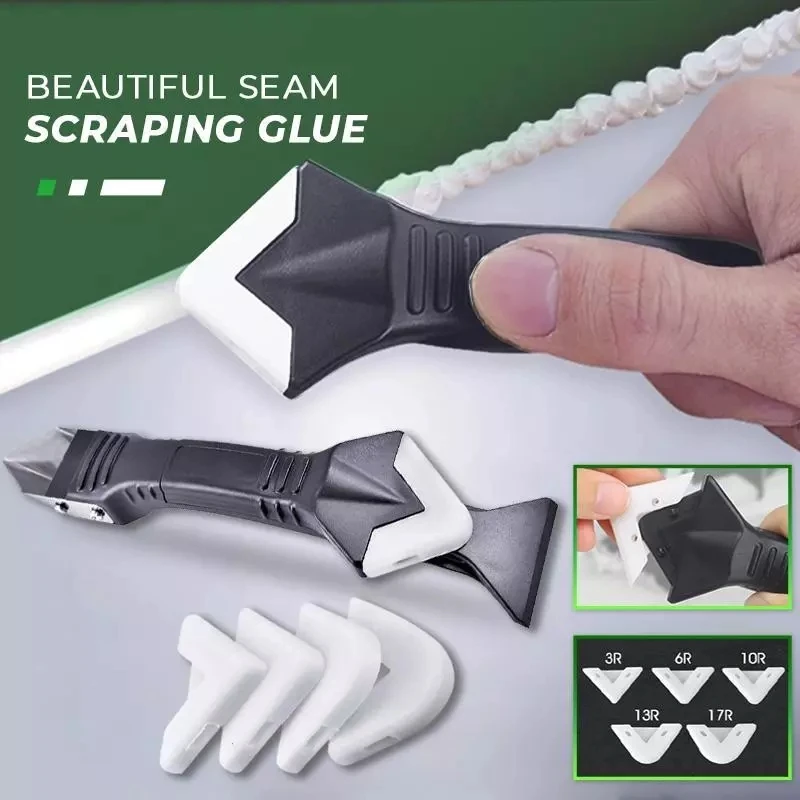 Removedor de silicona 3 en 1, Kit de lechada suave con cinta de costura, conjunto de herramientas de mano de plástico