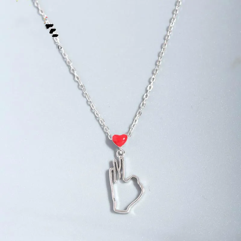 Hollow Victory Gesture Epoxy Necklaces &amp Pendants Real 925 Sterling Silver Necklace For Women Fashion Chain Fine Jewelry 925-178 |