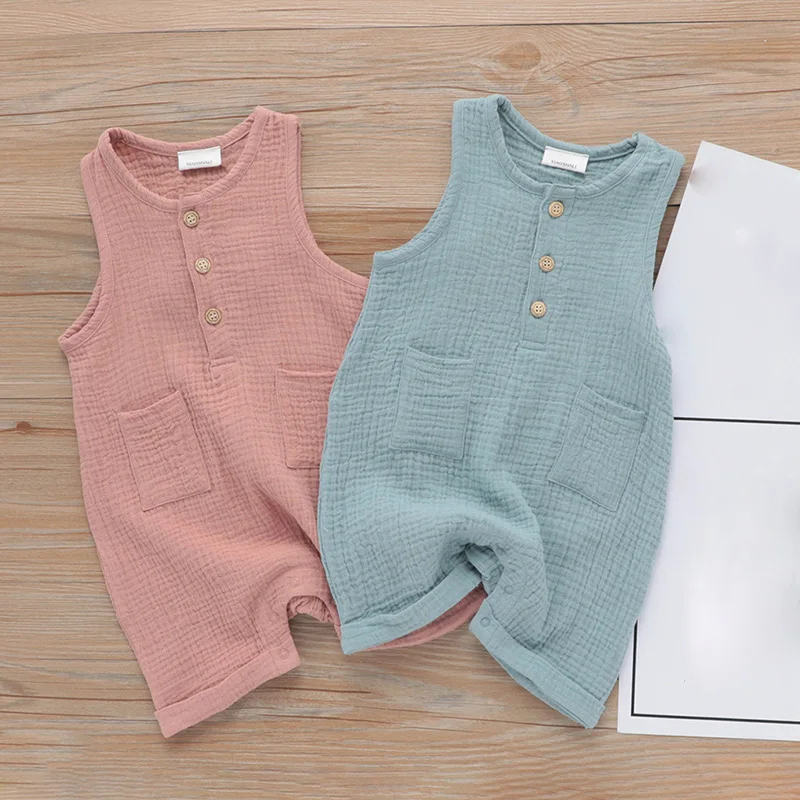 Barboteuse En Coton Sans Manches Pour Bebe Barboteuse En Gaze De Coton Couleur Sloid Combinaison Pour Filles Vetements Pour Enfants Aliexpress