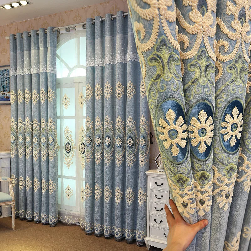 

High-end European Luxury Embroidered Floor-to-ceiling Window Shading Jacquard Included Curtains for Living Dining Room Bedroom