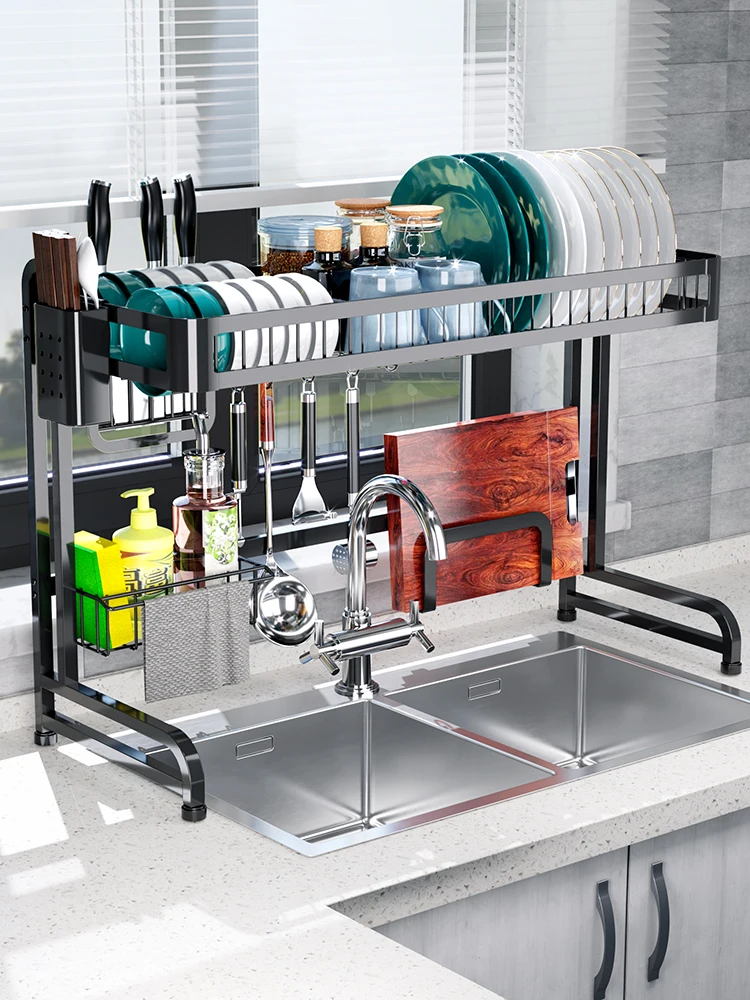 Kitchen rack black stainless steel sink drying bowl rack dishes chopsticks to collect rack pool drain water rack home cupboard