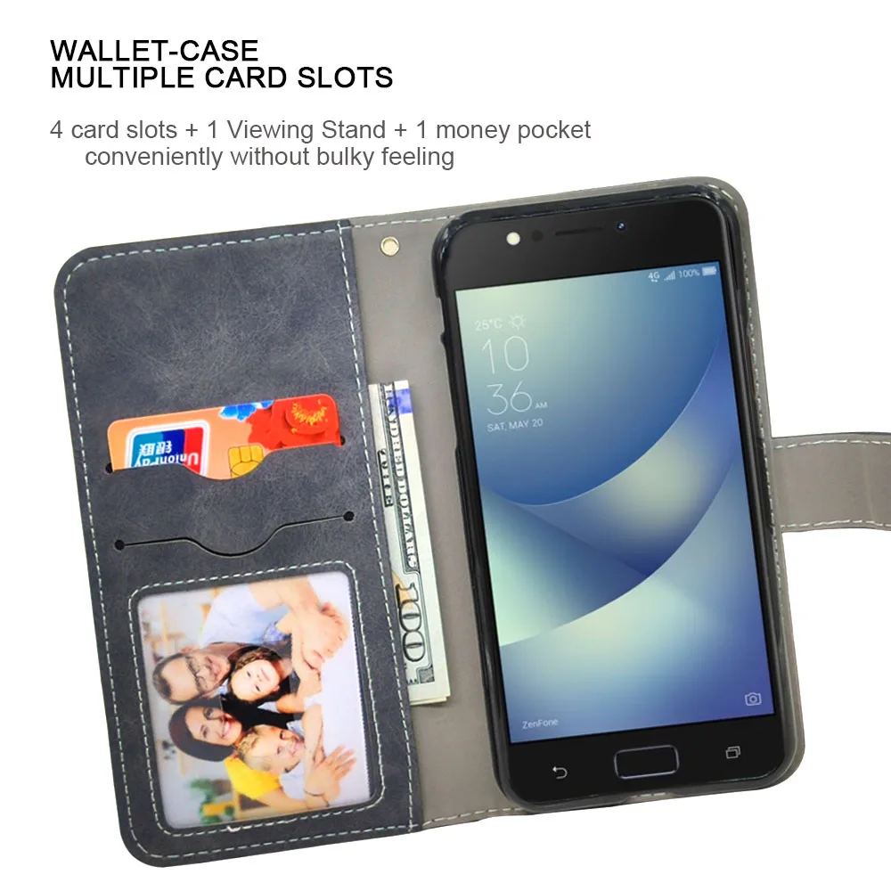 Винтажный кожаный чехол-книжка для ASUS ZenFone 4 Max ZC520KL, чехол 5,", роскошный чехол-кошелек из ТПУ для ASUS ZC520KL, чехол для телефона