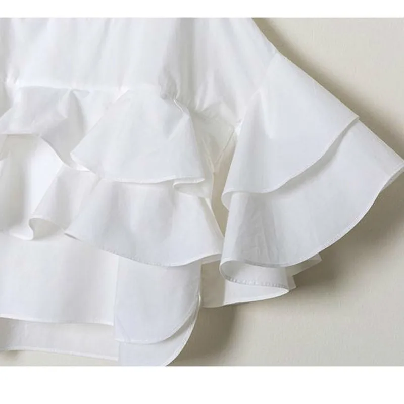 Новая блузка с расклешенными рукавами для девочек, летний топ, свободная Детская футболка с оборками, одежда с короткими рукавами для детей 3, 4, 5, 6, 7, 8, 9, 10, 11, 12 лет
