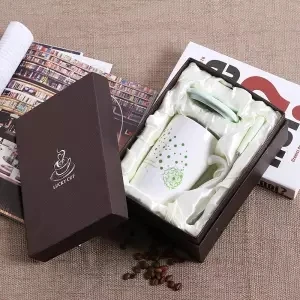 Креативная керамическая чашка с крышкой с ложкой, кофейная чашка, чашка для воды с крышкой, чайная чашка, чашка для молока, Студенческая кружка, стакан, чашка из нержавеющей стали - Цвет: 400ML set