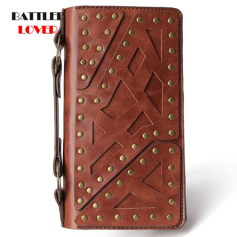 Steampunk Wallet Carving Long Large Capacity Double Zipper Purse Wallet Female Hand Clutch Bag Men