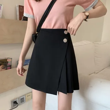 

Korean Style Summer Black A-line Mini Short Skirt S-4XL Womens Plus Size Tutu School Short High Waist Skirt For The Whole Year