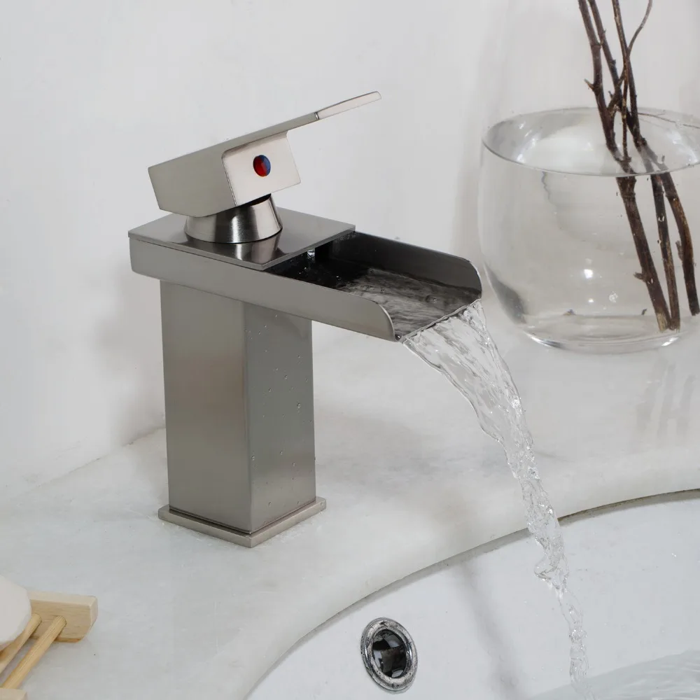 RU Специальная цена кран для воды Ванная комната Grifos De Lavabo Caliente Fria никель Матовый черный водопад умывальник смеситель кран