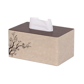 

Plum Blossom PU Leather Tissue Box Rectangle Paper Towel Holder Desktop Napkin Storage Container for Home