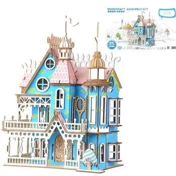 

wooden 3D building model toy puzzle woodcraft construction kit wood villa build home girl play house birthday christmas gift 1pc