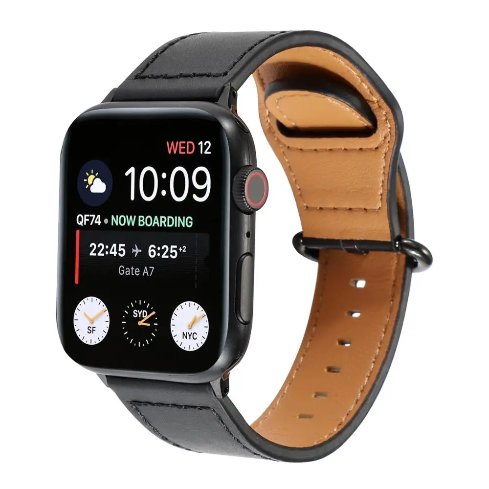 black Браслет для наручных часов Apple Watch series 5/4/3/2/1 38 мм 42 44 мм 40 мм заменитель кожаного браслета ремешок Спортивные петля, ремешок для наручных часов iwatch - Цвет ремешка: black
