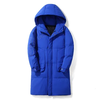 

2021 Brand New Men's Winter Jacket White Duck Down Hood Jacket Long Style Warm Fashion Zipper Coat Thicken Male Down Coat Parka
