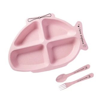 

3Pcs/set Baby Boy Girl Solid Color Cute Tableware Baby Bowls And Plates Set Household Meal Divider With Fork And Spoon