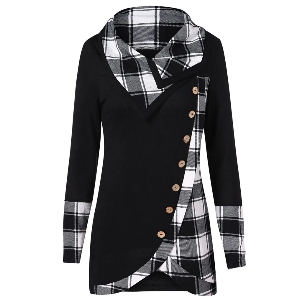 Женская блузка с длинным рукавом, клетчатая водолазка, шотландка, туника,, пуловер, топы,, зима, осень, блузка, топы, Femme#30