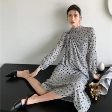 

Sexy Hollow Vintage Floral Print Drawstring Long-sleeved Dresses for Women 2021 Summer French Style Elegant Temperament Robe