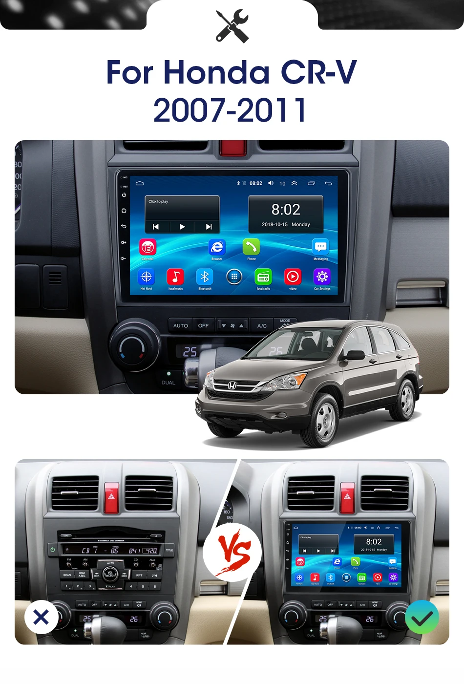 2G+ 3 2G 2din Android 8,1 автомобильный радио мультимедиа dvd-плеер для Honda CRV CR-V 2007-2011 4G+ WiFi аудио gps навигация головное устройство