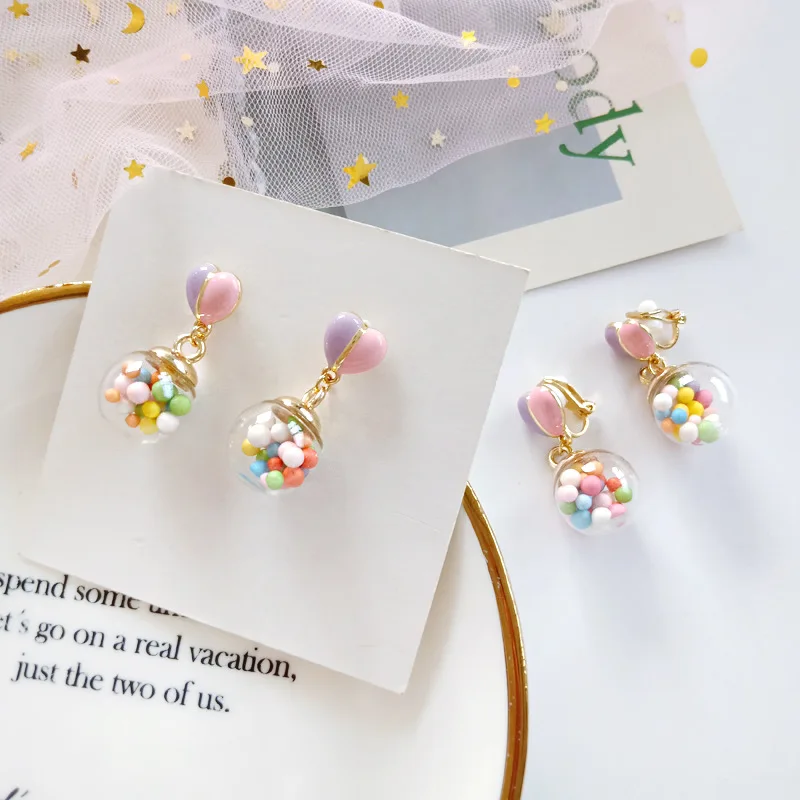 Короткие мульти бусины кулон не пирсинг серьги сердца сладкие стеклянные шарики новые серьги