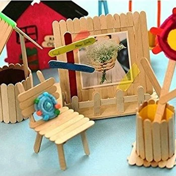 

Wooden Crafts Art For Children DIY Handmade House Ice Cream Stick Colorful Wooden Gift For Children 50pcs/pack